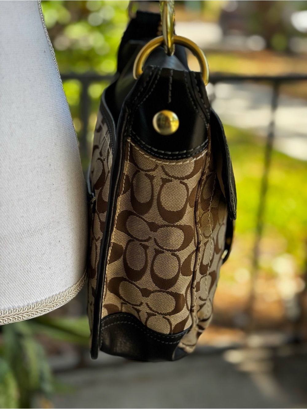 Coach Bleecker Legacy Signature Buckle Flap Hobo Bag Khaki Mahogany Style 11434 - Picture 6 of 16